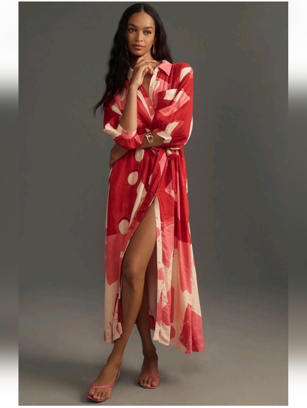 Maeve Anthropologie Mona Button-Front Belted Maxi Dress